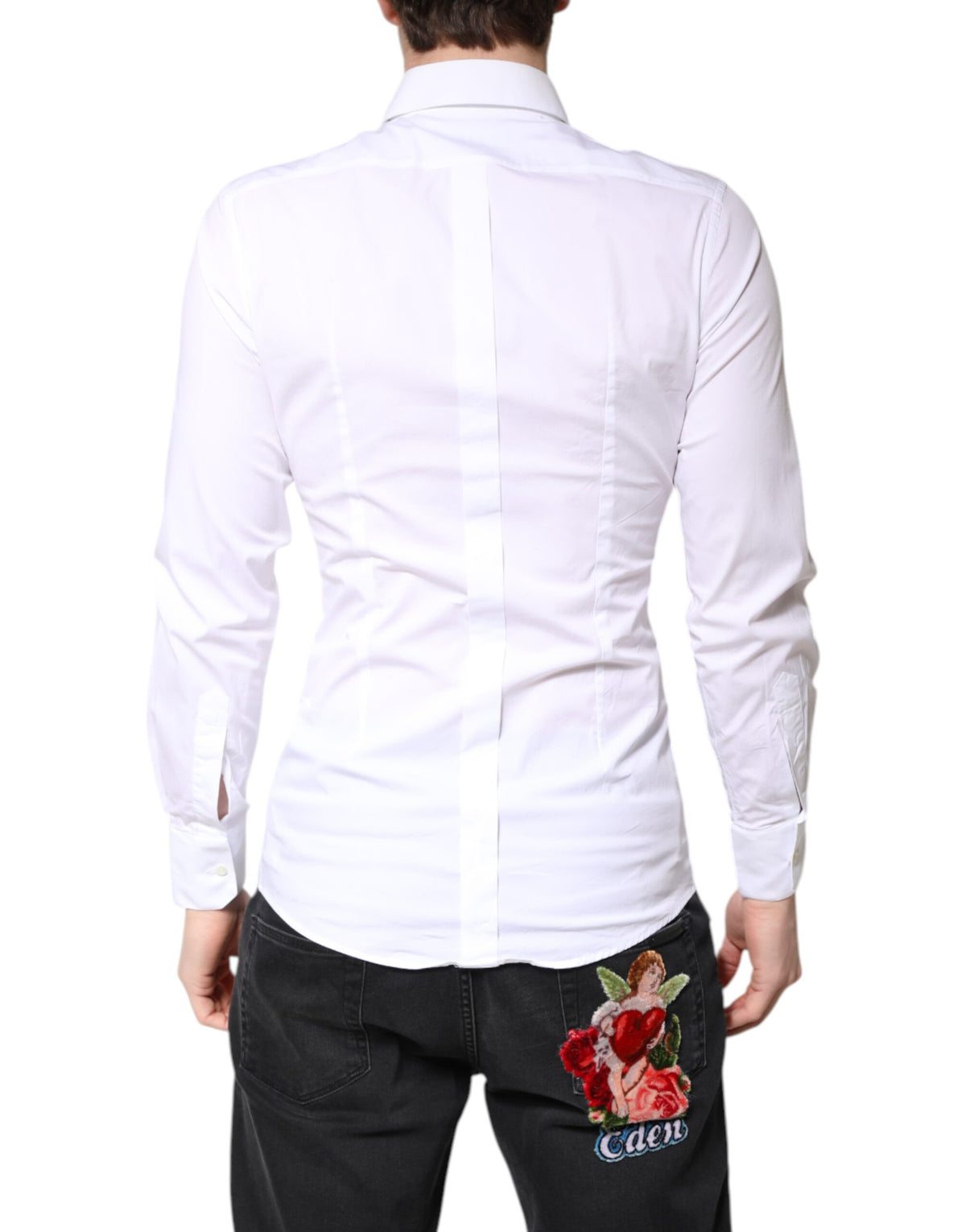 Robe formelle blanche en coton avec col doré de Dolce &amp; Gabbana