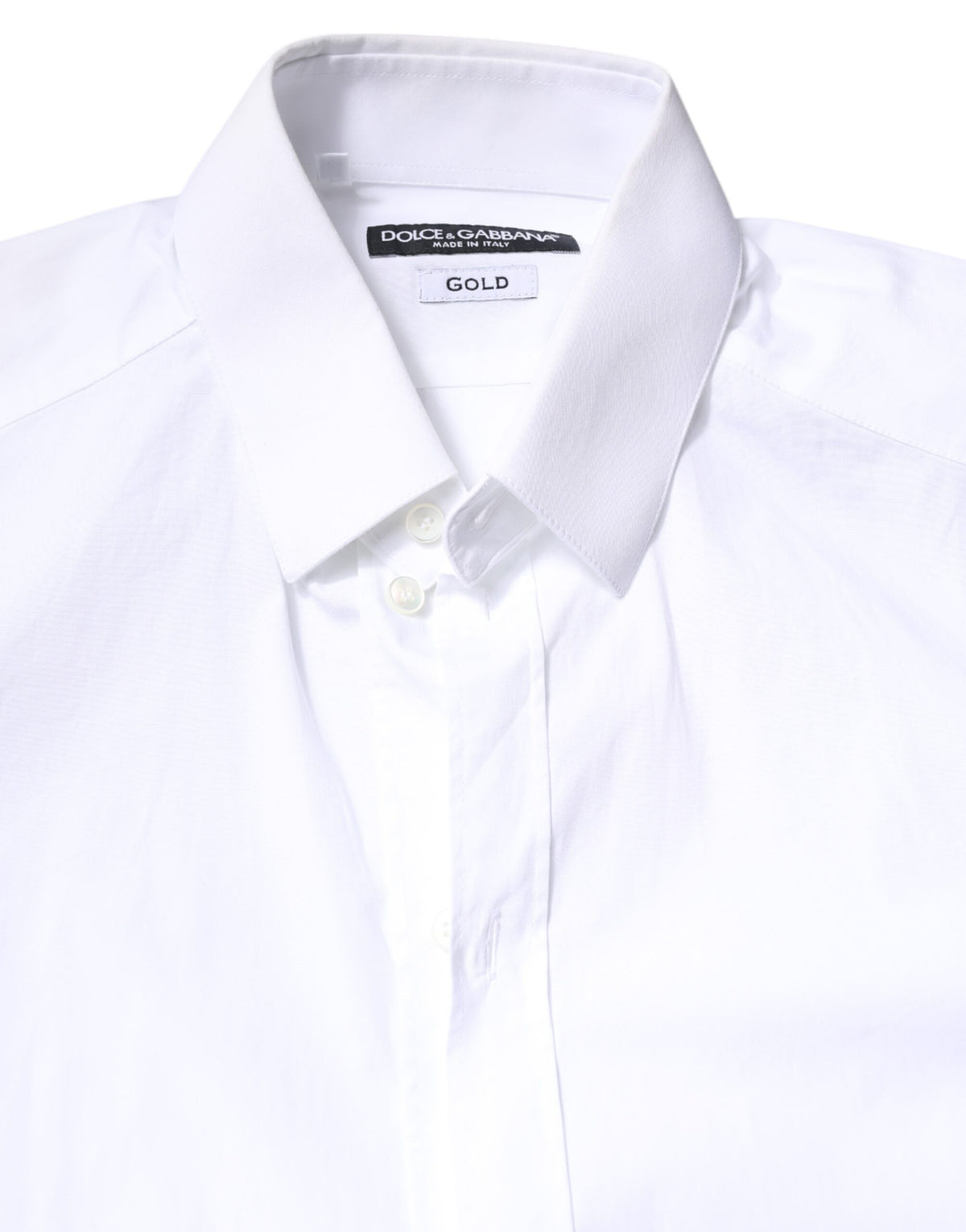 Robe formelle blanche en coton avec col doré de Dolce &amp; Gabbana