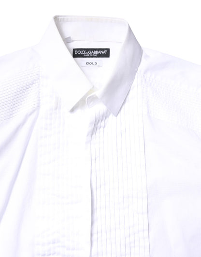 Dolce & Gabbana White GOLD Cotton Poplin Bib Men Dress Shirt