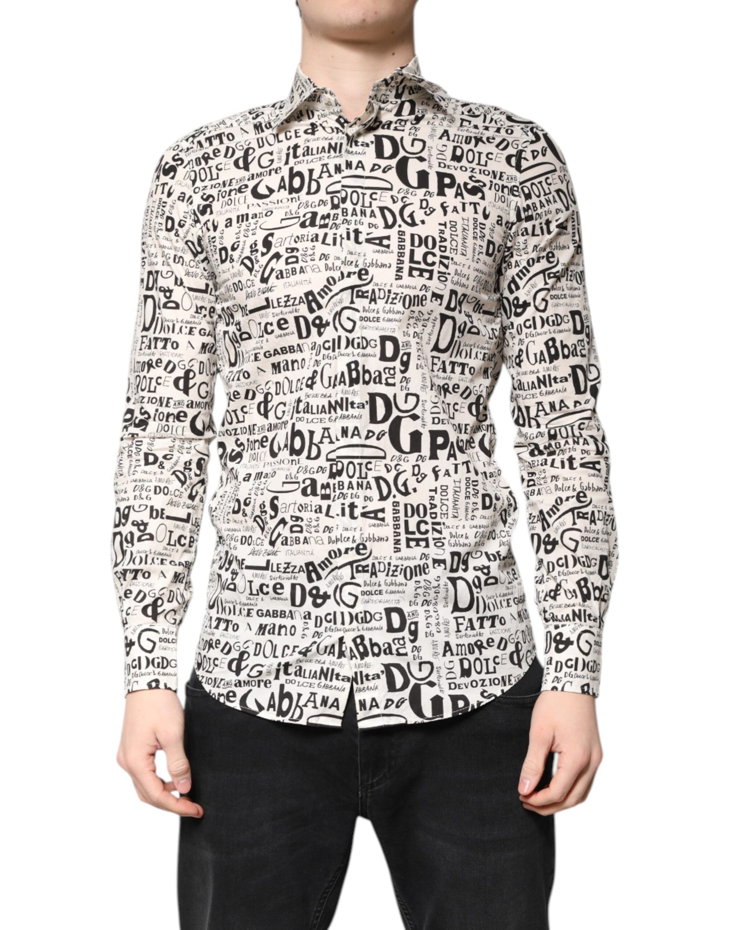 Dolce & Gabbana White Black Logo MARTINI Men Casual Shirt