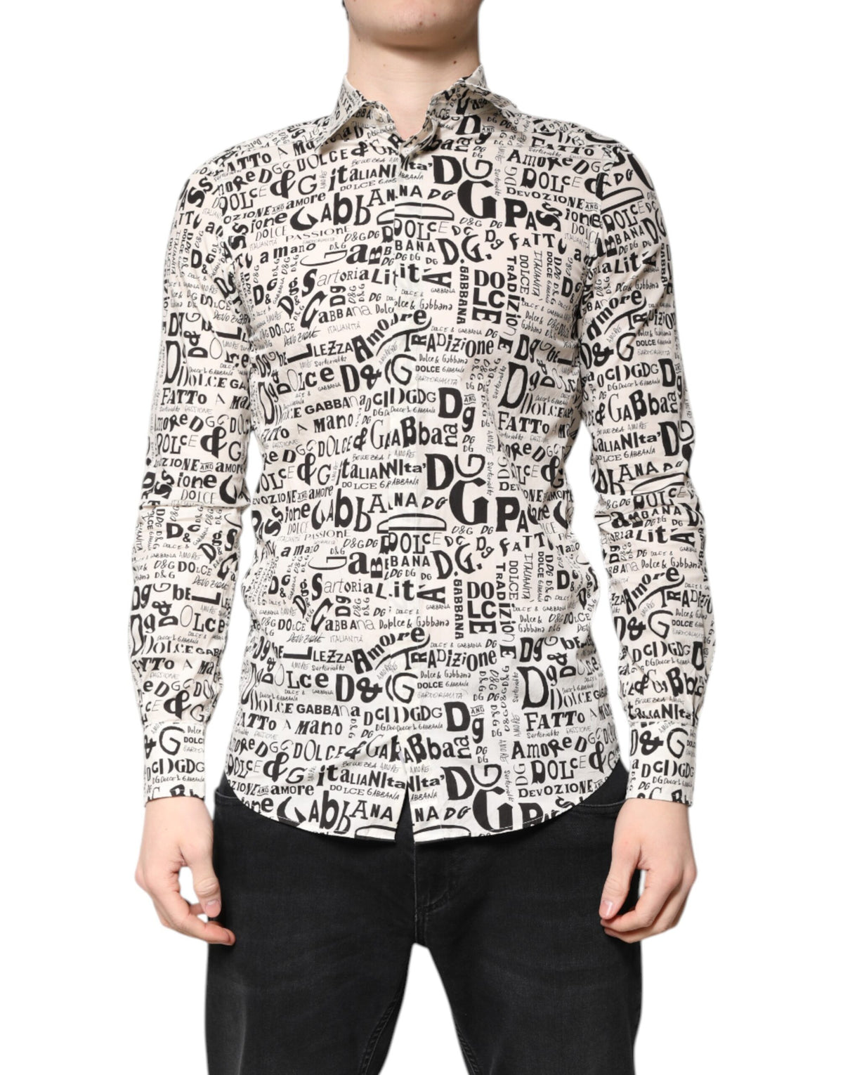 Chemise décontractée homme Dolce &amp; Gabbana, blanche et noire, logo MARTINI.