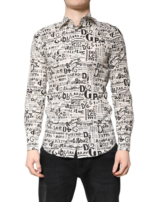 Dolce &amp; Gabbana wit-zwart logo MARTINI heren casual overhemd