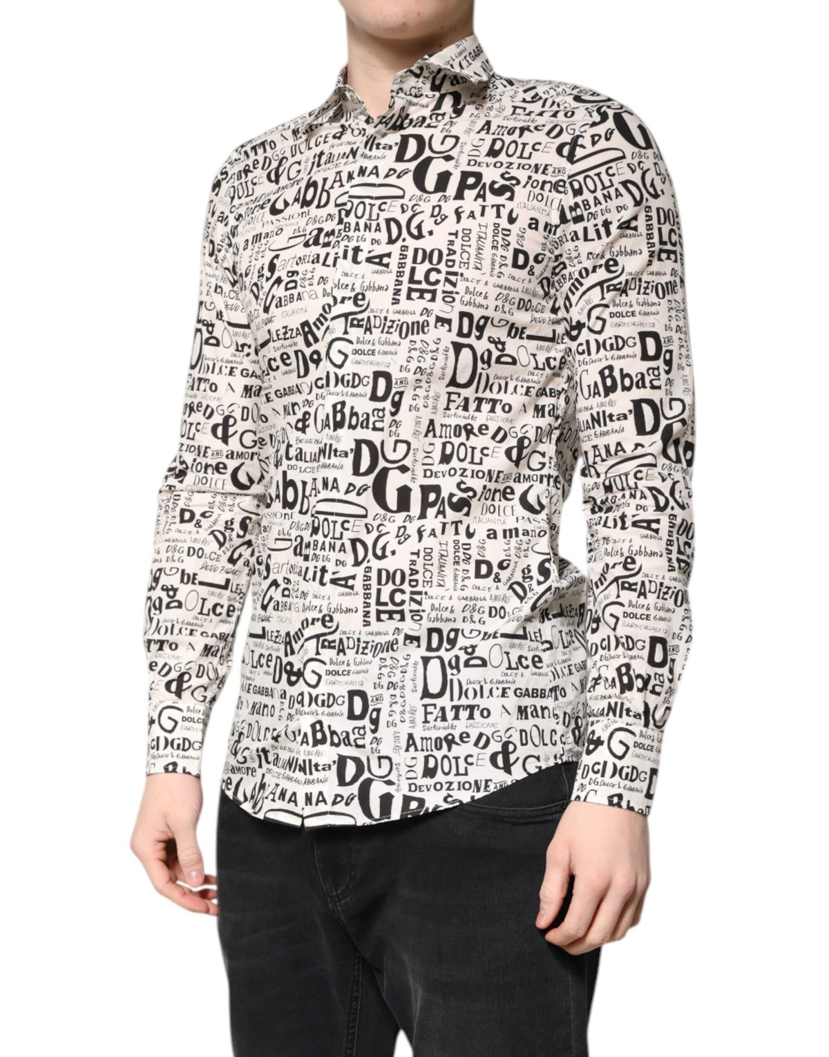 Chemise décontractée homme Dolce &amp; Gabbana, blanche et noire, logo MARTINI.