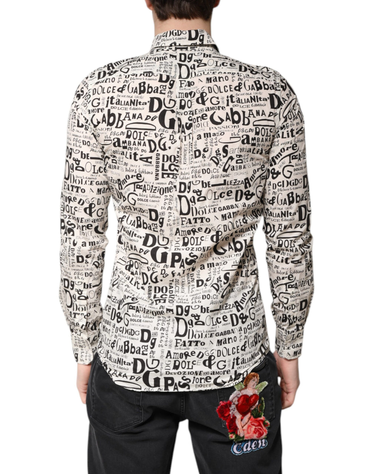 Chemise décontractée homme Dolce &amp; Gabbana, blanche et noire, logo MARTINI.