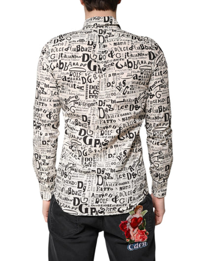Dolce & Gabbana White Black Logo MARTINI Men Casual Shirt