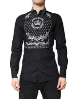 Chemise habillée formelle Dolce &amp; Gabbana à motif bandana noir et blanc, dorée.