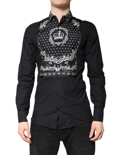 Chemise habillée formelle Dolce &amp; Gabbana à motif bandana noir et blanc, dorée.