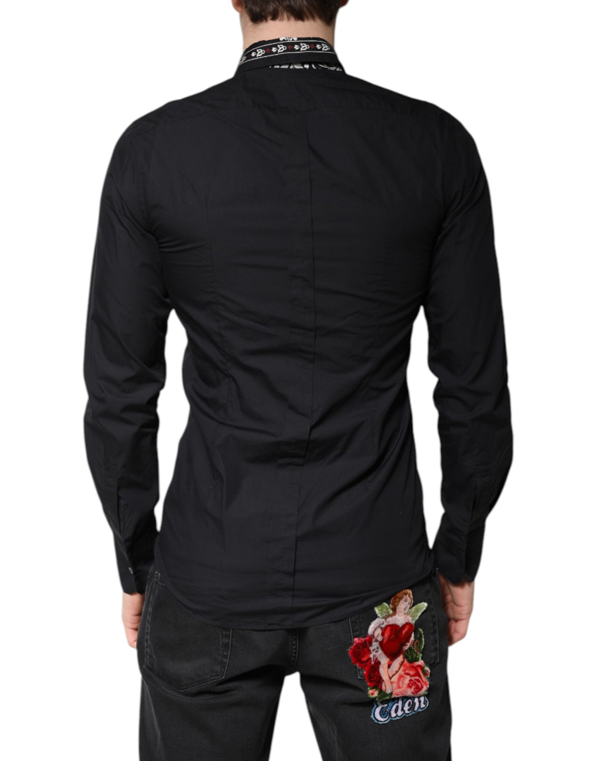 Chemise habillée formelle Dolce &amp; Gabbana à motif bandana noir et blanc, dorée.