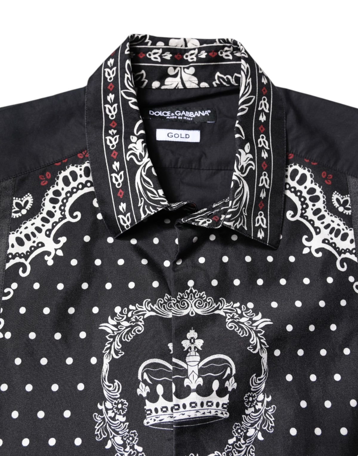 Chemise habillée formelle Dolce &amp; Gabbana à motif bandana noir et blanc, dorée.
