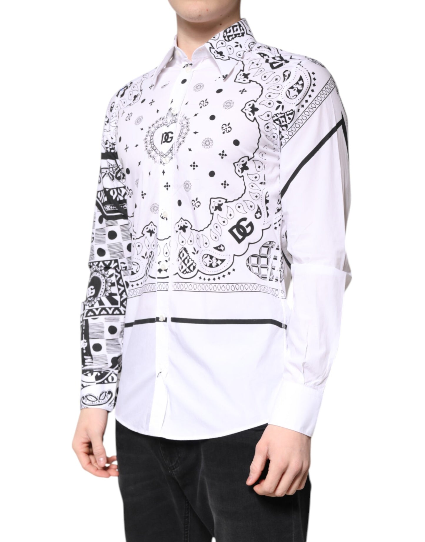 Dolce & Gabbana White Black Bandana MARTINI Men Dress Shirt