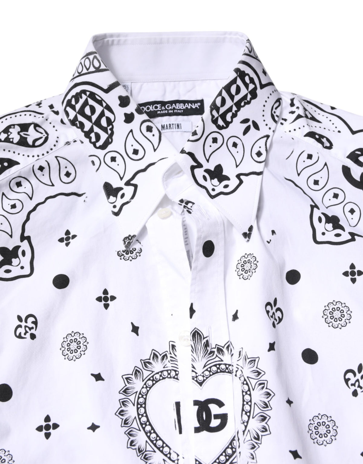 Chemise de ville pour homme Dolce &amp; Gabbana, blanche et noire, à motif bandana MARTINI.