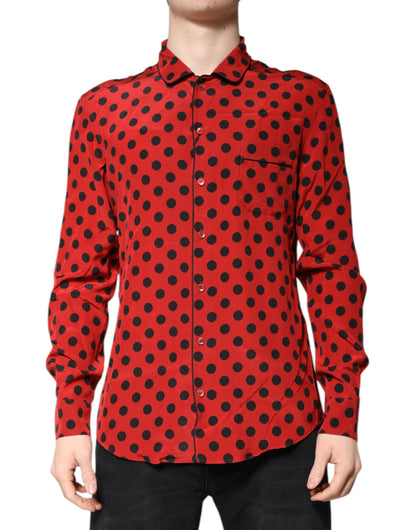 Dolce & Gabbana Red Polka Dot Silk Long Sleeve Shirt
