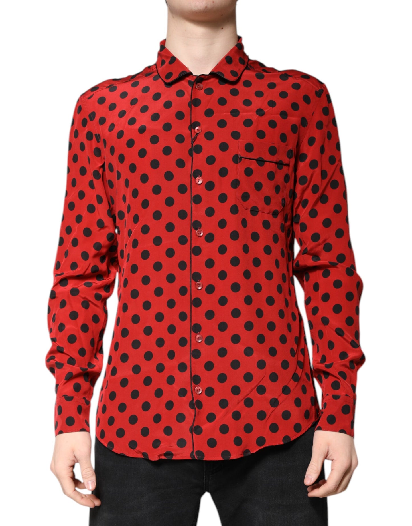 Chemise en soie à manches longues à pois rouges de Dolce &amp; Gabbana