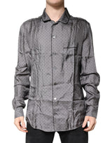 Chemise en soie à manches longues grise à pois de Dolce &amp; Gabbana