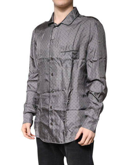 Dolce & Gabbana Gray Polka Dot Silk Long Sleeve Shirt
