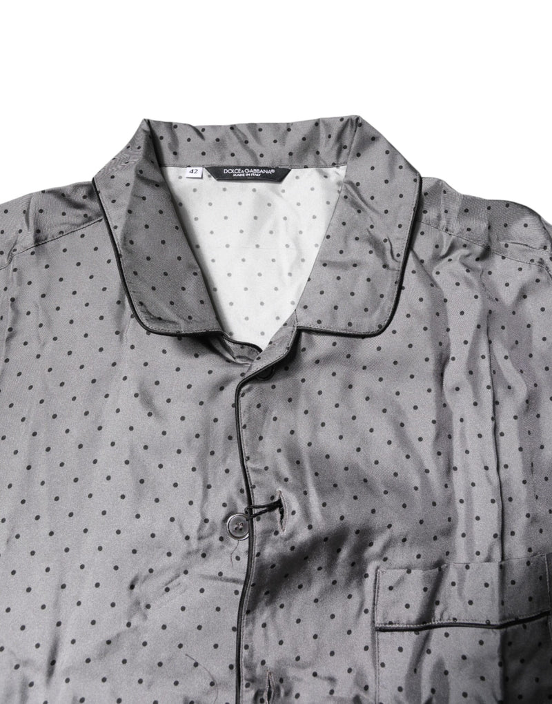 Dolce &amp; Gabbana grijze satijnen overhemden met lange mouwen en polkadotmotief
