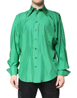Chemise décontractée en satin de soie verte à manches longues de Dolce &amp; Gabbana