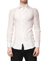 Robe formelle en soie blanche, col boutonné, dorée de Dolce &amp; Gabbana.