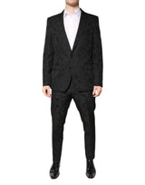 Dolce & Gabbana Black Floral Jacquard Slim Fit 2 Piece Suit