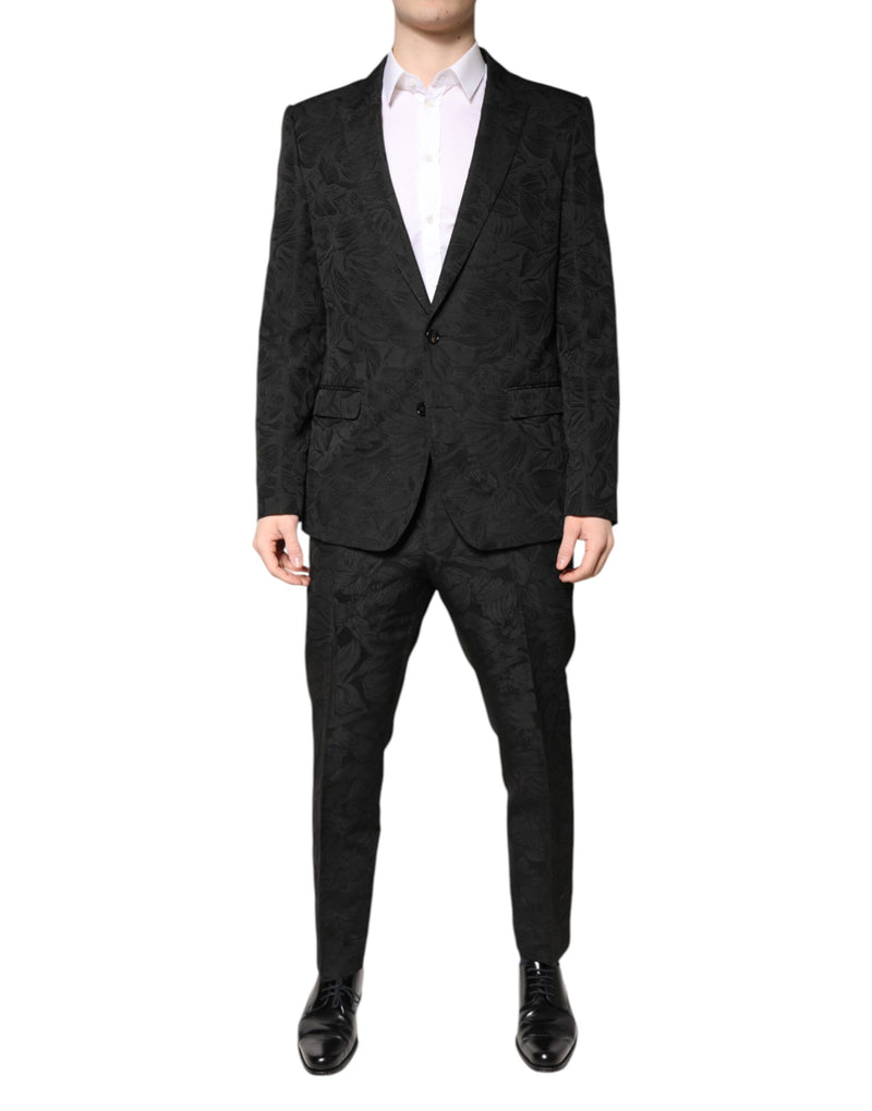 Dolce & Gabbana Black Floral Jacquard Slim Fit 2 Piece Suit