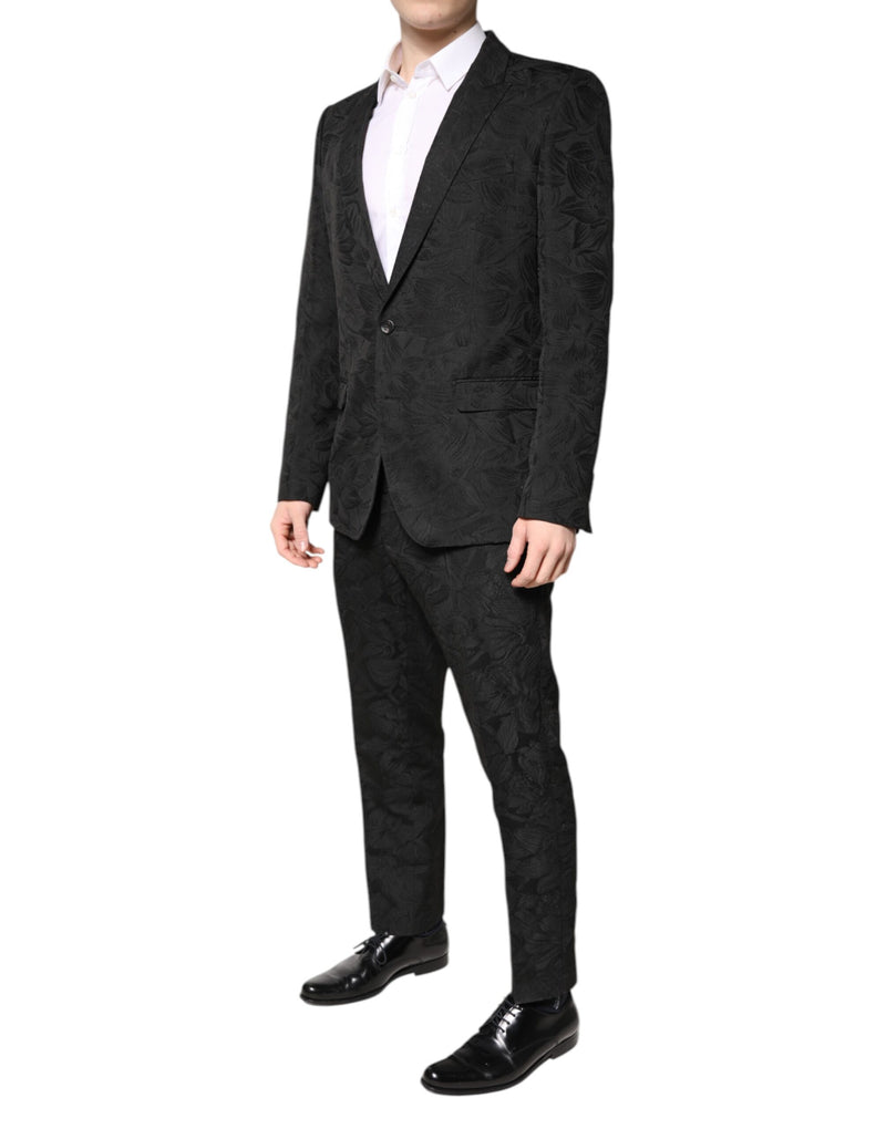 Dolce & Gabbana Black Floral Jacquard Slim Fit 2 Piece Suit