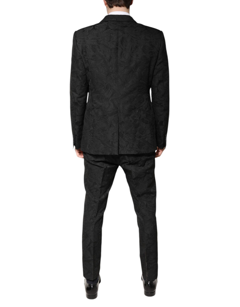 Dolce & Gabbana Black Floral Jacquard Slim Fit 2 Piece Suit