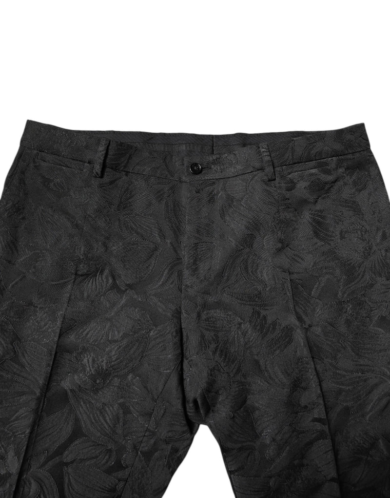 Dolce & Gabbana Black Floral Jacquard Slim Fit 2 Piece Suit