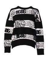 Dolce & Gabbana Black White Logo Print Cashmere Pullover Sweater