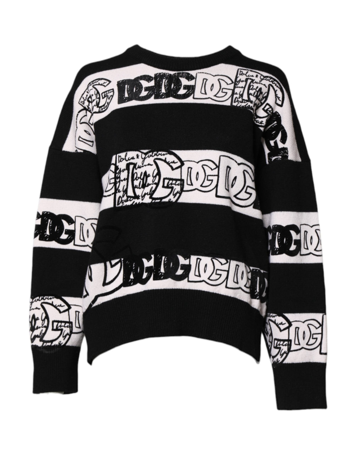 Dolce & Gabbana Black White Logo Print Cashmere Pullover Sweater