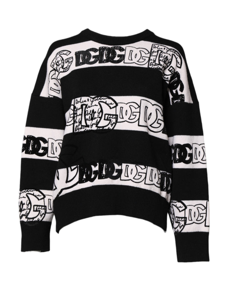 Dolce & Gabbana Black White Logo Print Cashmere Pullover Sweater