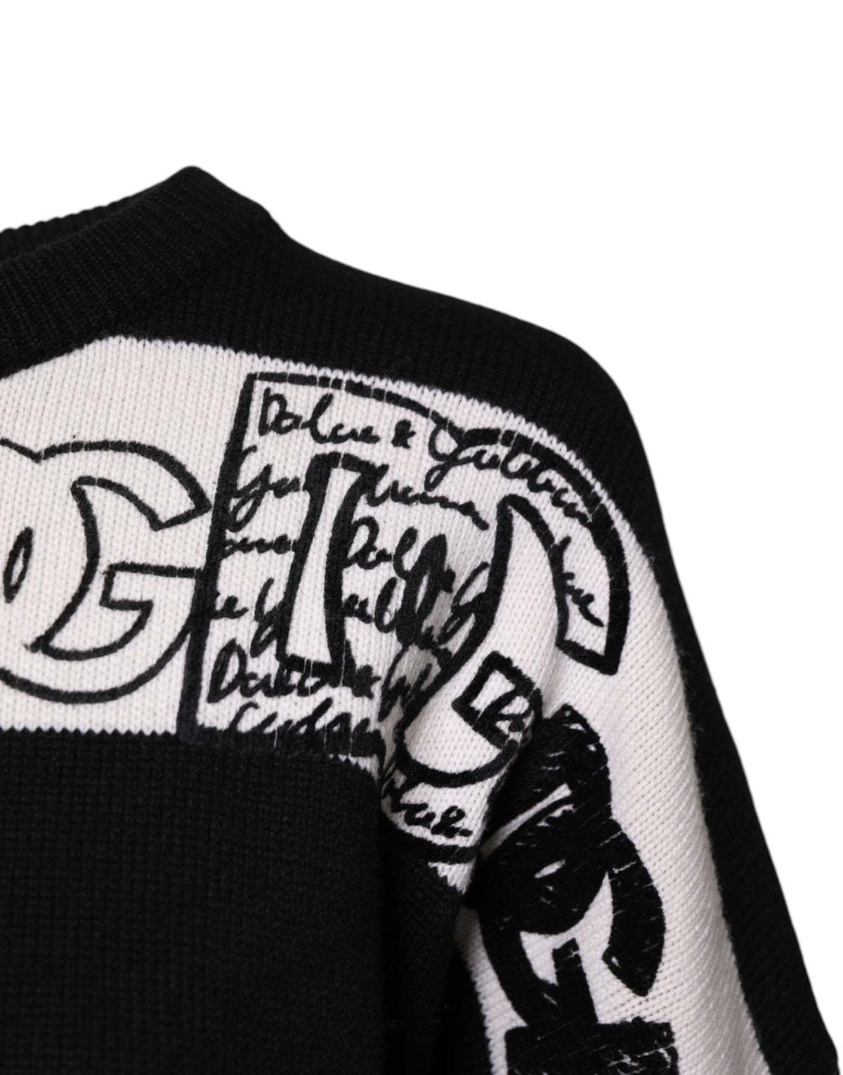 Dolce & Gabbana Black White Logo Print Cashmere Pullover Sweater