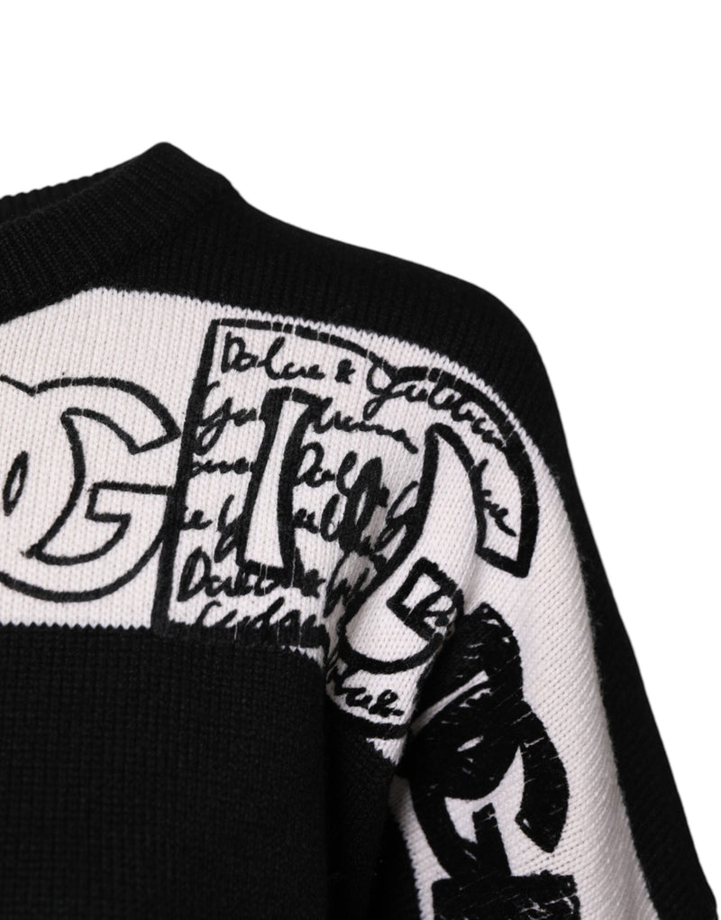 Dolce & Gabbana Black White Logo Print Cashmere Pullover Sweater
