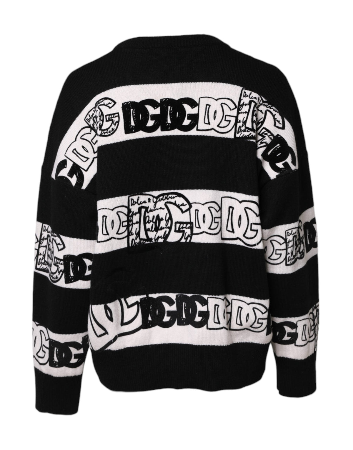Dolce & Gabbana Black White Logo Print Cashmere Pullover Sweater