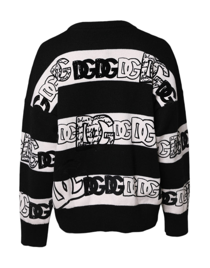 Dolce & Gabbana Black White Logo Print Cashmere Pullover Sweater