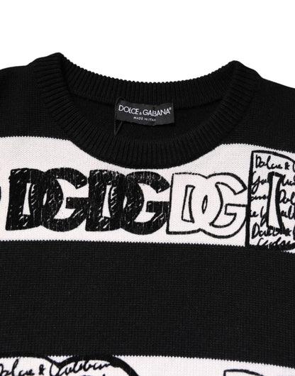 Dolce & Gabbana Zwarte en Witte Logo Printen Wollen Trui
