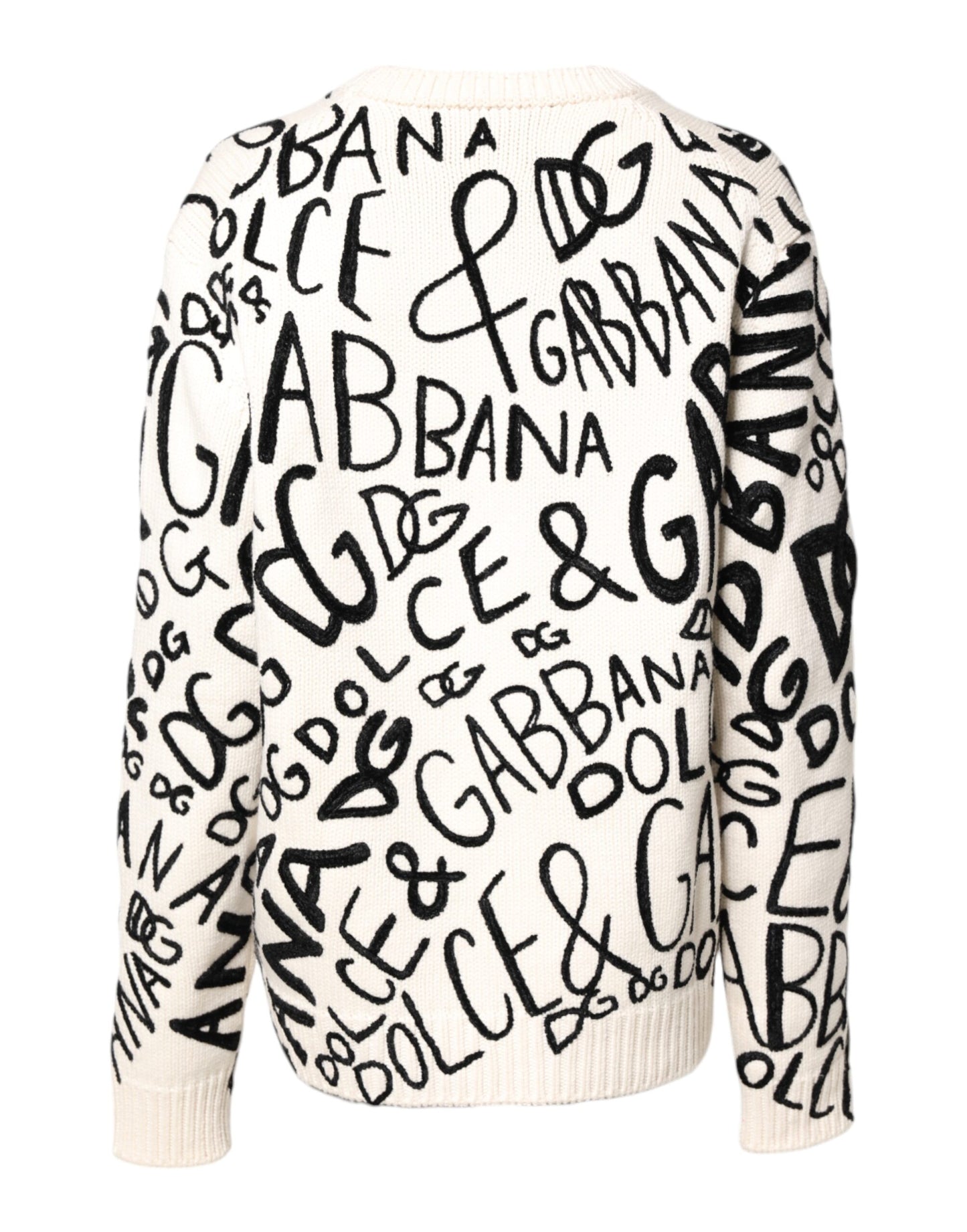Dolce & Gabbana White Black Logo Print Women Pullover Sweater