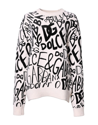 Dolce & Gabbana Witte en Zwarte Logo Print Dames Pullevertrui