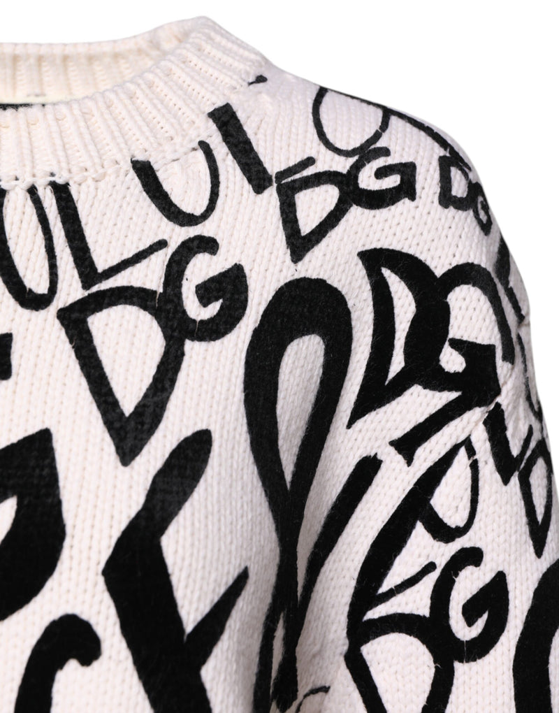 Dolce & Gabbana White Black Logo Print Women Pullover Sweater