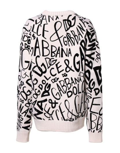 Dolce & Gabbana Witte en Zwarte Logo Print Dames Pullevertrui