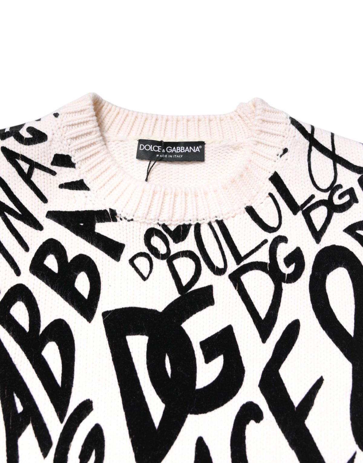 Dolce & Gabbana Pull Femme Blanc Noir avec Imprimé Logo