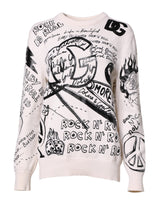 Dolce & Gabbana Pullover Femme Blanc Noir avec Imprimé Logo