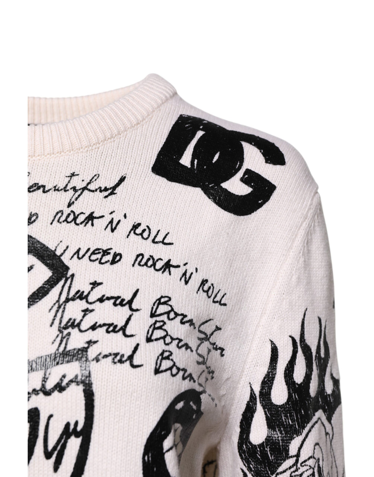 Dolce & Gabbana Pullover Femme Blanc Noir avec Imprimé Logo