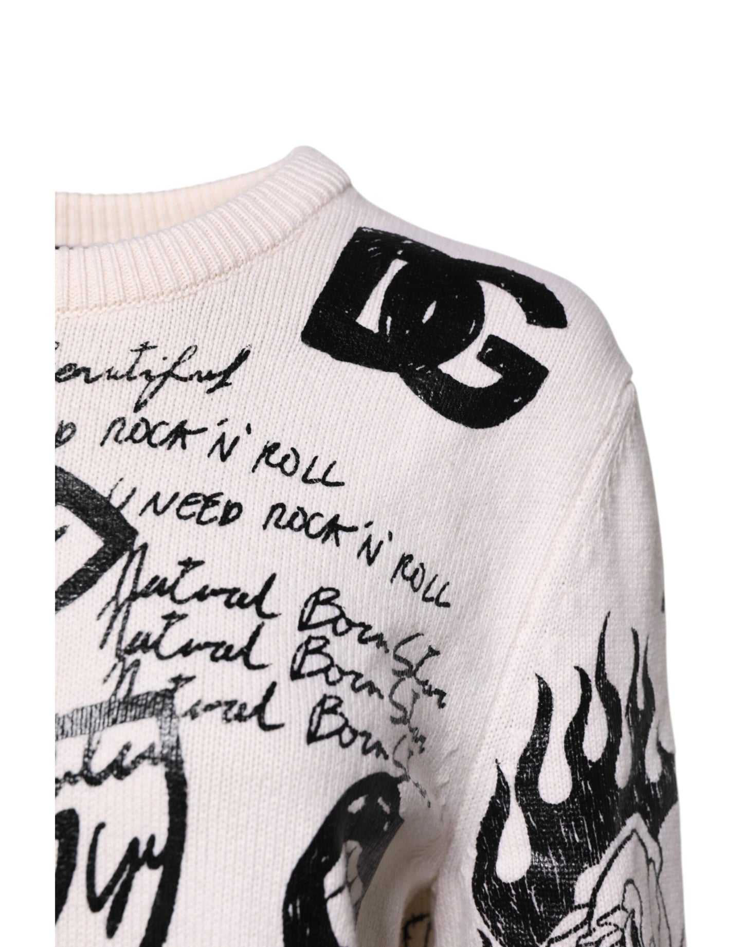 Pull en tricot pour femme Dolce & Gabbana, blanc et noir, imprimé logo.