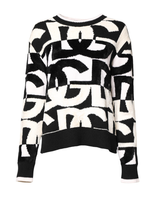 Dolce & Gabbana Pull Femme Imprimé Logo Noir et Blanc
