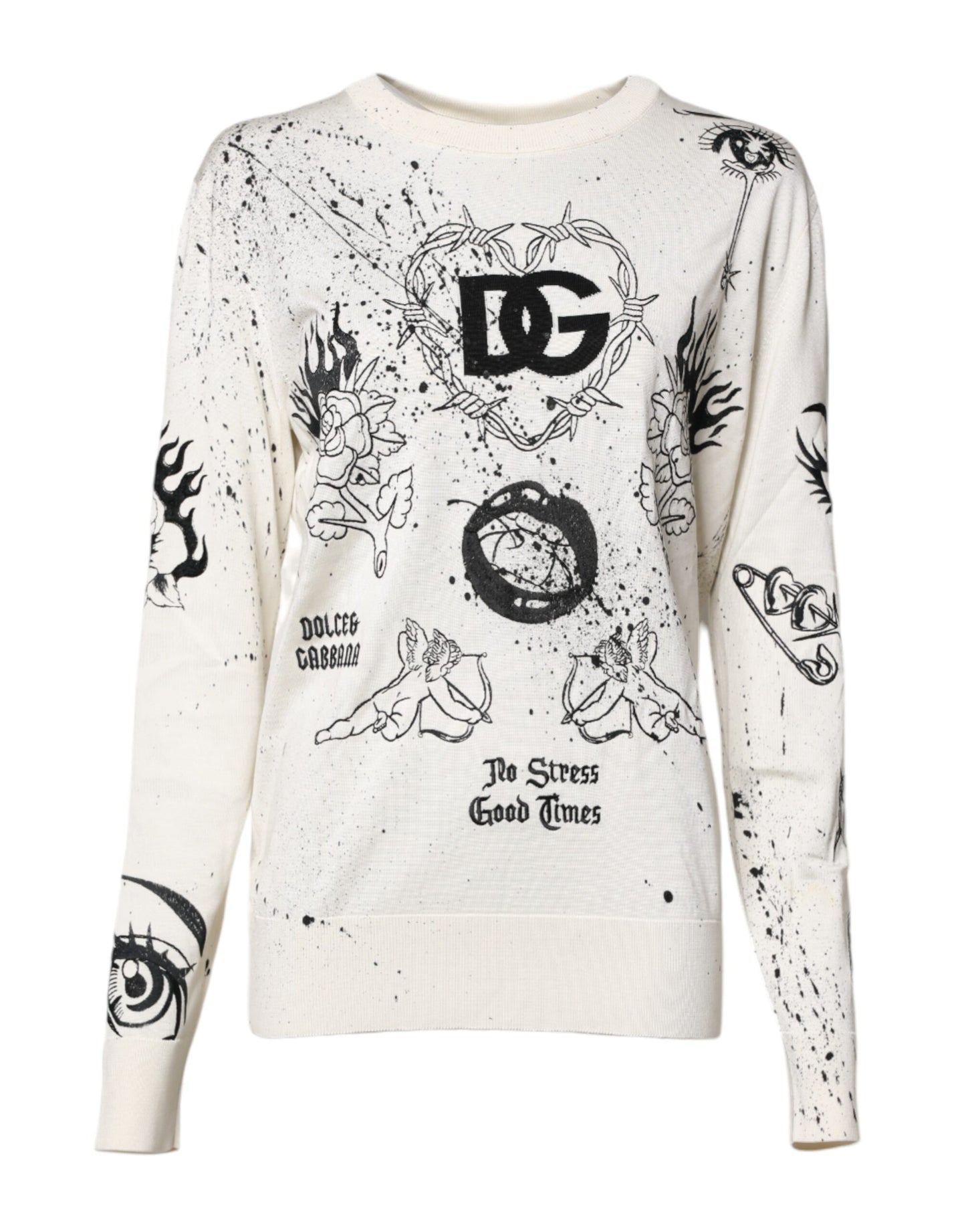 Dolce & Gabbana Witte Pullover Sweater met Angel Print en Logo