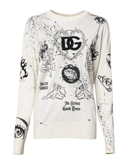 Dolce & Gabbana Witte Pullover Sweater met Angel Print en Logo