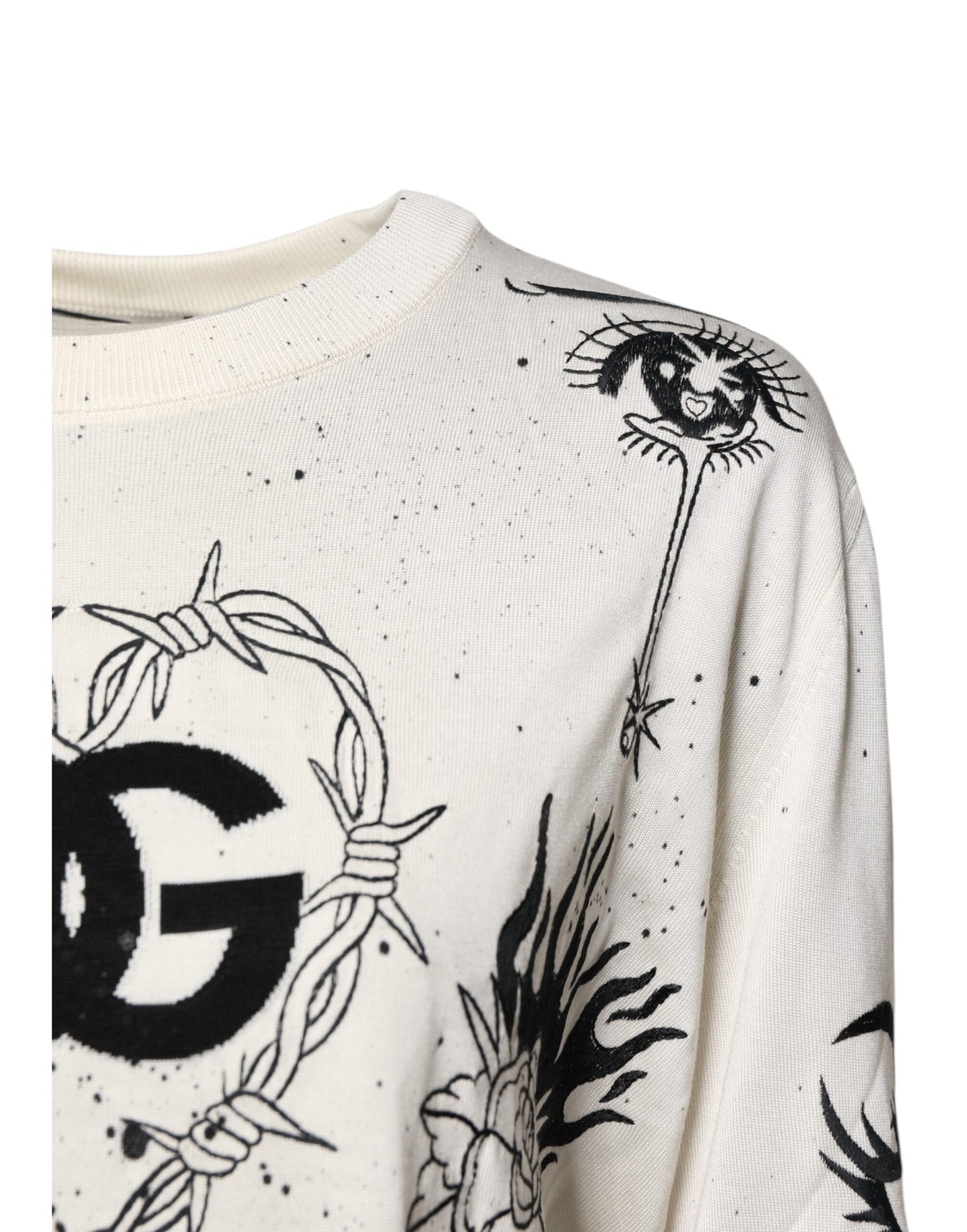 Dolce & Gabbana Witte Pullover Sweater met Angel Print en Logo