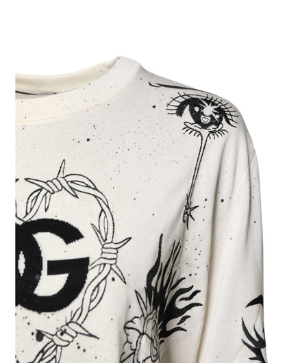 Dolce & Gabbana Witte Pullover Sweater met Angel Print en Logo