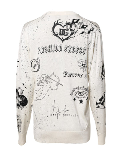 Dolce & Gabbana Witte Pullover Sweater met Angel Print en Logo