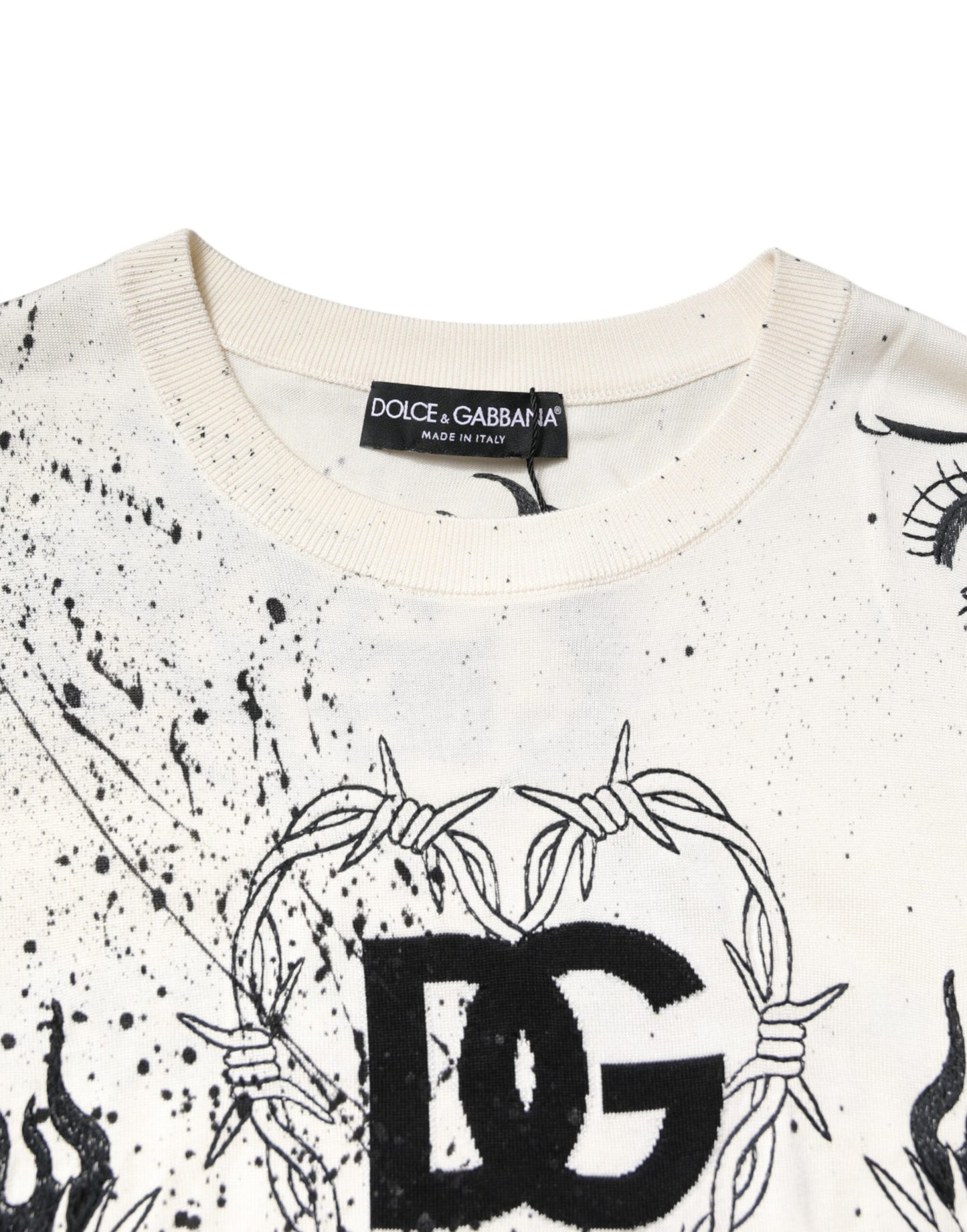 Dolce & Gabbana Witte Pullover Sweater met Angel Print en Logo